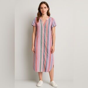 GAP Shirt Dress Size 0P Striped Linen Blend Button Front Summer